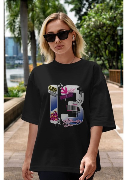 Urban Street 13 Ön Baskılı Siyah Oversize T-Shirt Erkek Kadın Bisiklet Yaka fırsatları