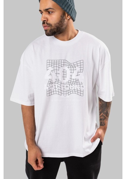 404 Not Found Ön Baskılı Beyaz Oversize T-Shirt Erkek Kadın Bisiklet Yaka modelleri
