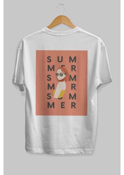 Summer Woman Arka Baskılı Beyaz Oversize T-Shirt Erkek Kadın Bisiklet Yaka fiyatları