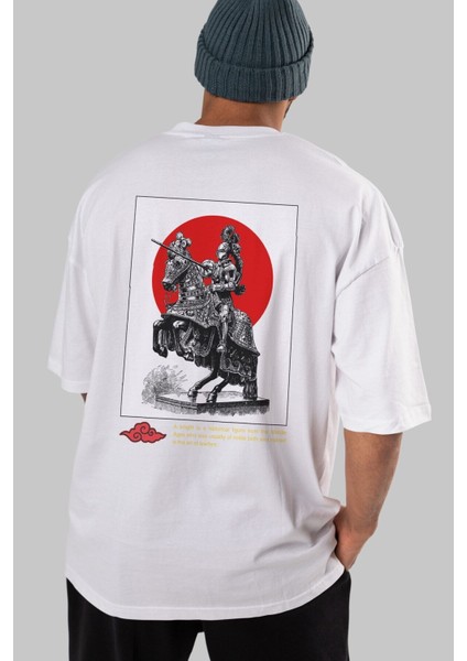 Japan Streetwear 2 Arka Baskılı Beyaz Oversize T-Shirt Erkek Kadın Bisiklet Yaka modelleri