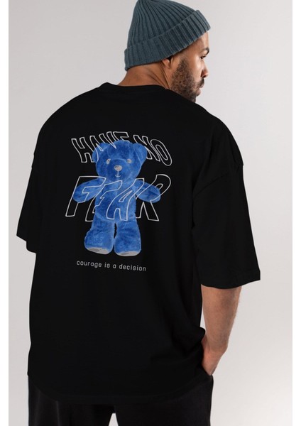 Have No Fear Bear Arka Baskılı Siyah Oversize T-Shirt Erkek Kadın Bisiklet Yaka fırsatları