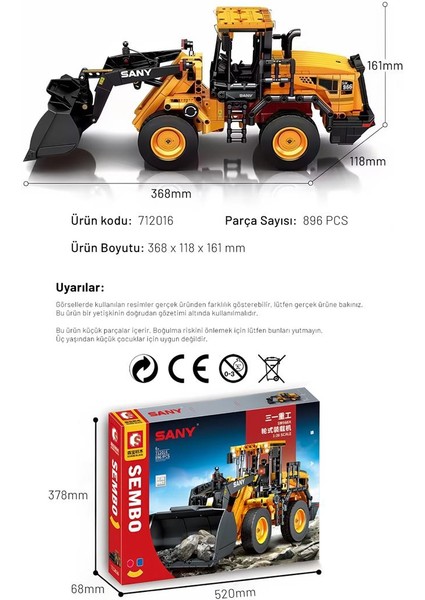 Sany Lisanslı Kepçe 896 Parça Yapı Blokları LEGO ile Uyumlu (712016)