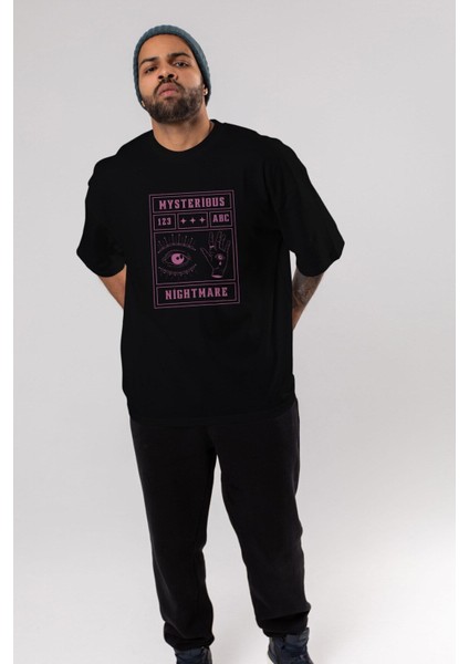 Mysterious Nightmare Ön Baskılı Siyah Oversize T-Shirt Erkek Kadın Bisiklet Yaka indirimleri