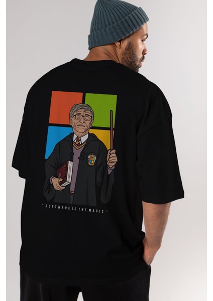 Harry Potter Gates Arka Baskılı Siyah Oversize T-Shirt Erkek Kadın Bisiklet Yaka fiyatları