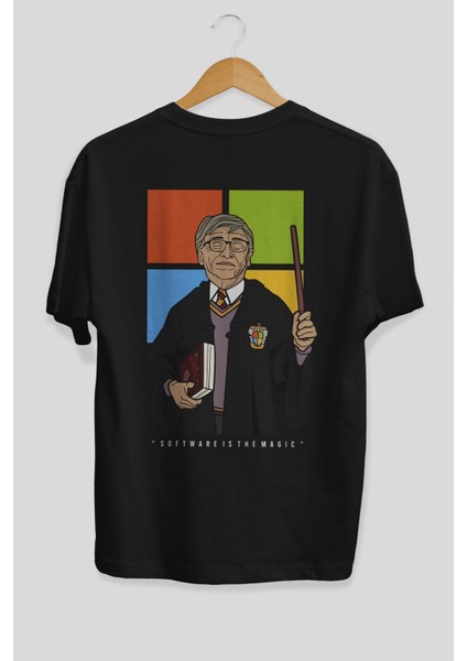 Harry Potter Gates Arka Baskılı Siyah Oversize T-Shirt Erkek Kadın Bisiklet Yaka modelleri