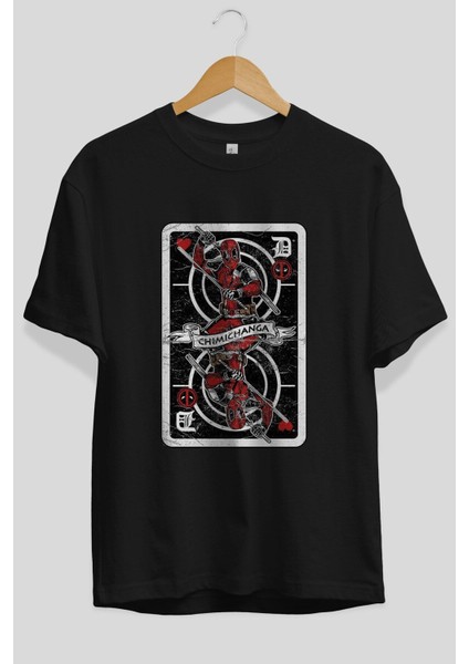 Deadpool Card Ön Baskılı Siyah Oversize T-Shirt Erkek Kadın Bisiklet Yaka fiyatları