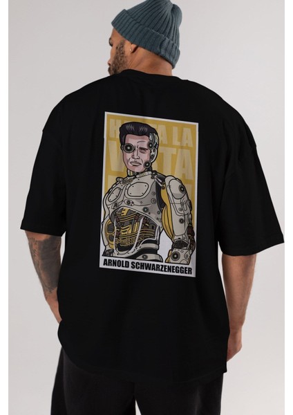 Arnold Robot Human Arka Baskılı Siyah Oversize T-Shirt Erkek Kadın Bisiklet Yaka fırsatları