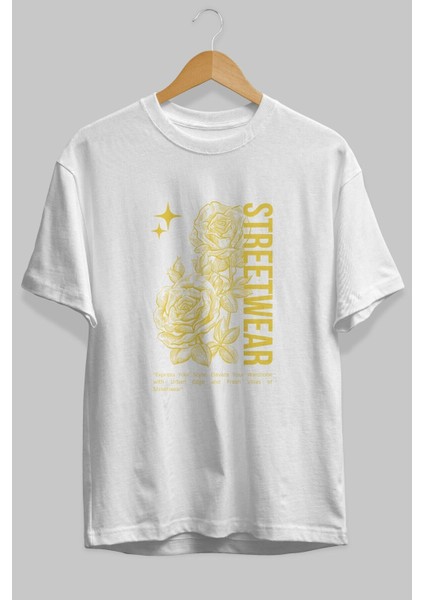 Minimalist Streetwear Ön Baskılı Beyaz Oversize T-Shirt Erkek Kadın Bisiklet Yaka fiyatları