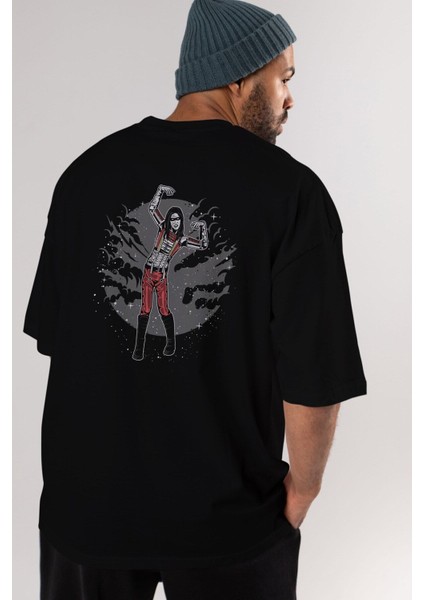 Marilyn Manson Arka Baskılı Siyah Oversize T-Shirt Erkek Kadın Bisiklet Yaka modelleri