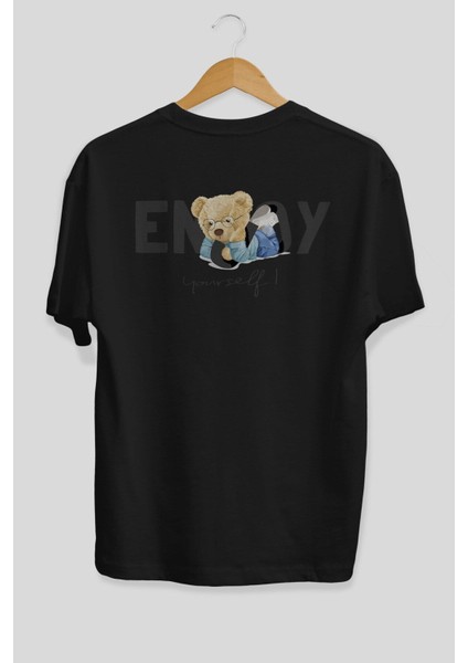Teddy Bear Yourself Arka Baskılı Siyah Erkek Kadın Bisiklet Yaka Oversize T-Shirt fiyatları