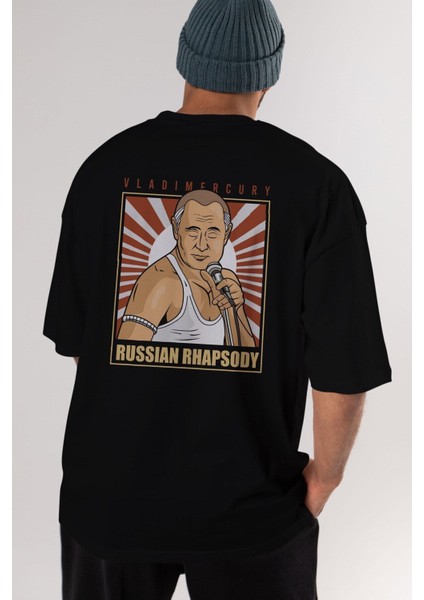 Freddy Puttin Arka Baskılı Siyah Oversize T-Shirt Erkek Kadın Bisiklet Yaka