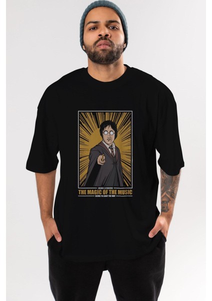 John Potter Ön Baskılı Siyah Oversize T-Shirt Erkek Kadın Bisiklet Yaka indirimleri