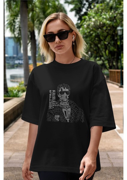 I_ll Be Back Ön Baskılı Siyah Oversize T-Shirt Erkek Kadın Bisiklet Yaka modelleri