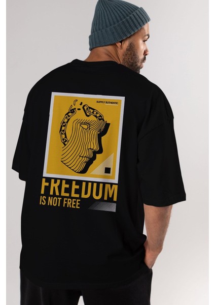 Freedom Is Not Free Arka Baskılı Siyah Oversize T-Shirt Erkek Kadın Bisiklet Yaka fiyatları