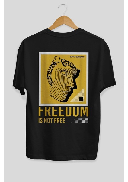 Freedom Is Not Free Arka Baskılı Siyah Oversize T-Shirt Erkek Kadın Bisiklet Yaka fırsatları