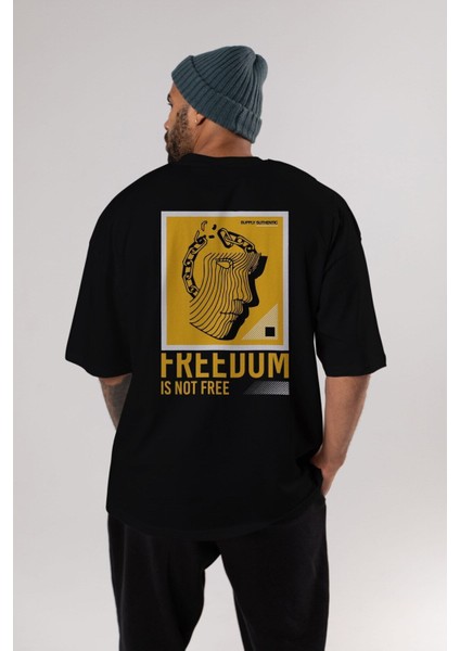 Freedom Is Not Free Arka Baskılı Siyah Oversize T-Shirt Erkek Kadın Bisiklet Yaka indirimleri