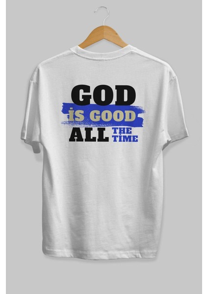 God Is Good Yazılı Arka Baskılı Beyaz Oversize T-Shirt Erkek Kadın Bisiklet Yaka fiyatları