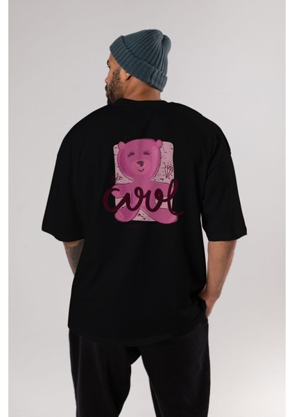 Cool Style Bear Arka Baskılı Siyah Oversize T-Shirt Erkek Kadın Bisiklet Yaka modelleri