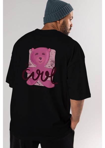 Cool Style Bear Arka Baskılı Siyah Oversize T-Shirt Erkek Kadın Bisiklet Yaka indirimleri