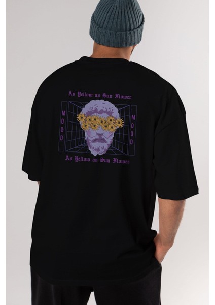 As Yellow As Sunflower Arka Baskılı Siyah Oversize T-Shirt Erkek Kadın Bisiklet Yaka fiyatları
