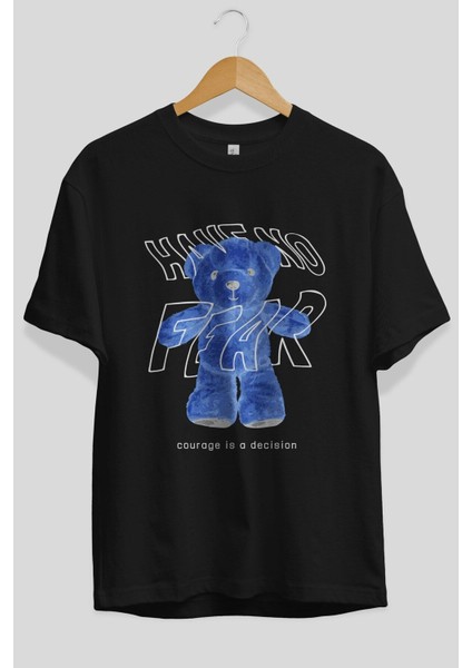 Have No Fear Bear Ön Baskılı Siyah Oversize T-Shirt Erkek Kadın Bisiklet Yaka fiyatları
