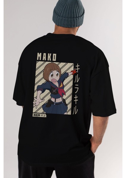 Mako Mankanshoku 1 Anime Arka Baskılı Siyah Oversize T-Shirt Erkek Kadın fiyatları