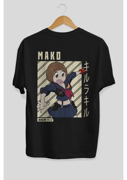 Mako Mankanshoku 1 Anime Arka Baskılı Siyah Oversize T-Shirt Erkek Kadın fırsatları