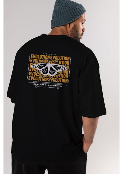 Evolution Urban Style Arka Baskılı Siyah Oversize T-Shirt Erkek Kadın Bisiklet Yaka fiyatları