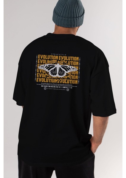 Evolution Urban Style Arka Baskılı Siyah Oversize T-Shirt Erkek Kadın Bisiklet Yaka modelleri