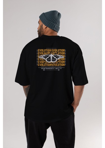 Evolution Urban Style Arka Baskılı Siyah Oversize T-Shirt Erkek Kadın Bisiklet Yaka fırsatları