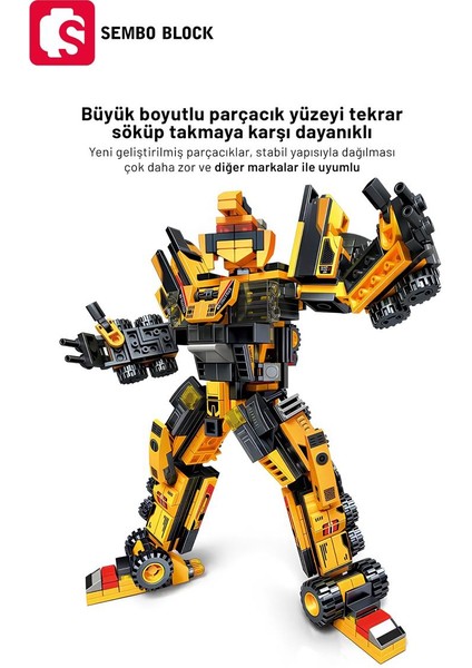 Sembo Block Sany Lisanslı 6'sı 1 Arada Mühendislik Robotu 583 Parça Yapı Blokları LEGO ile Uyumlu (712009-712014)