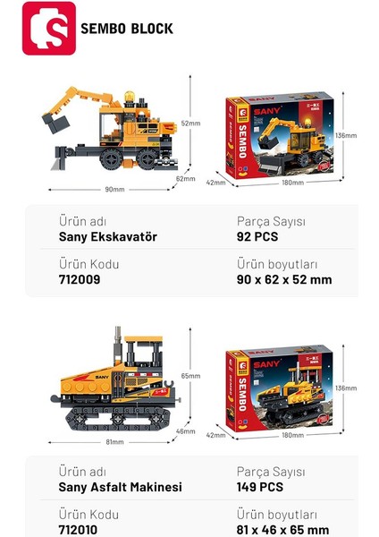 Sembo Block Sany Lisanslı 6'sı 1 Arada Mühendislik Robotu 583 Parça Yapı Blokları LEGO ile Uyumlu (712009-712014)