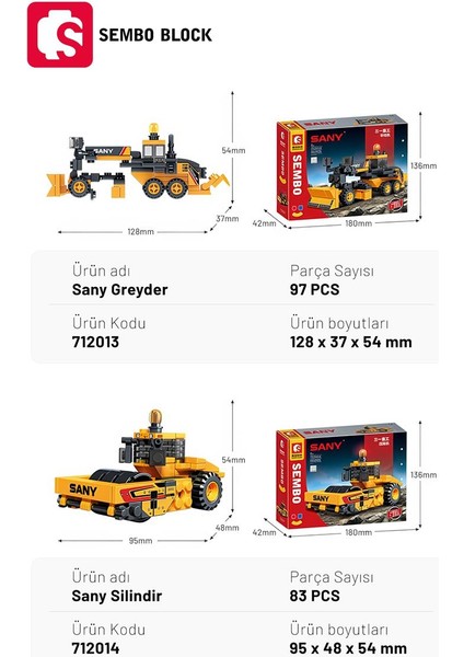 Sembo Block Sany Lisanslı 6'sı 1 Arada Mühendislik Robotu 583 Parça Yapı Blokları LEGO ile Uyumlu (712009-712014)