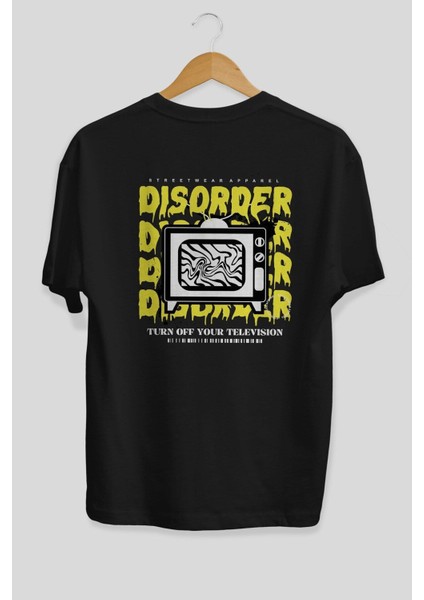 Disorder Streetwear Arka Baskılı Siyah Oversize T-Shirt Erkek Kadın Bisiklet Yaka fiyatları