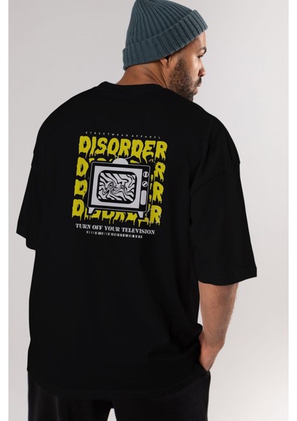 Disorder Streetwear Arka Baskılı Siyah Oversize T-Shirt Erkek Kadın Bisiklet Yaka modelleri