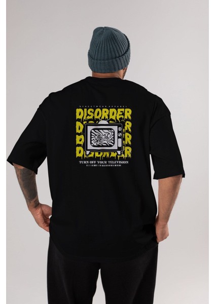 Disorder Streetwear Arka Baskılı Siyah Oversize T-Shirt Erkek Kadın Bisiklet Yaka indirimleri