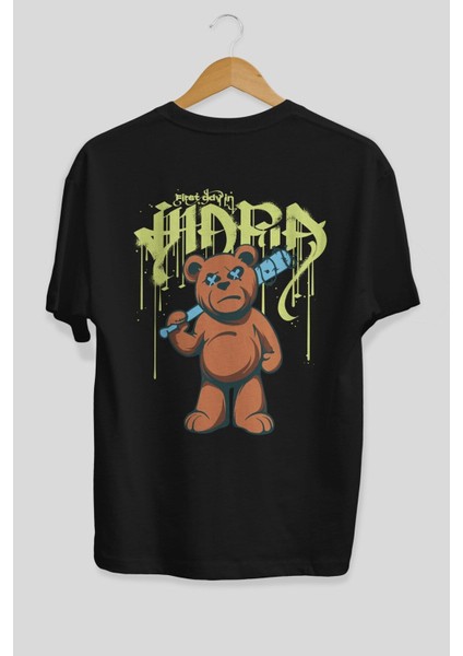 Hidra Bear Arka Baskılı Siyah Oversize T-Shirt Erkek Kadın Bisiklet Yaka fiyatları