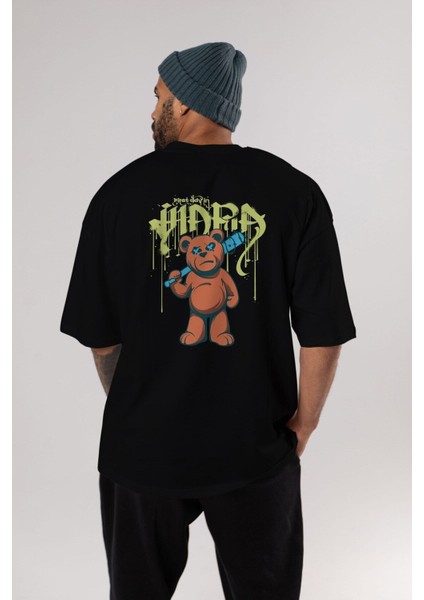 Hidra Bear Arka Baskılı Siyah Oversize T-Shirt Erkek Kadın Bisiklet Yaka indirimleri