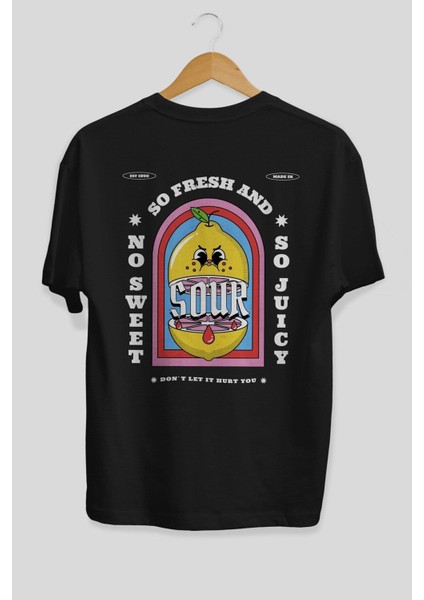 So Fresh And Sour Arka Baskılı Siyah Oversize T-Shirt Erkek Kadın Bisiklet Yaka fiyatları