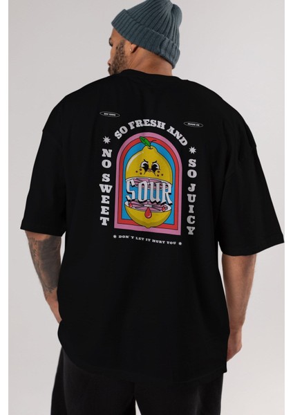 So Fresh And Sour Arka Baskılı Siyah Oversize T-Shirt Erkek Kadın Bisiklet Yaka fırsatları