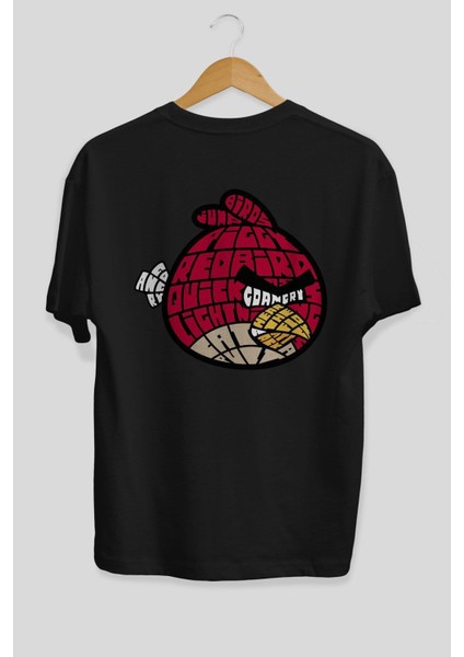 Bird With Anger Arka Baskılı Siyah Oversize T-Shirt Erkek Kadın Bisiklet Yaka fiyatları