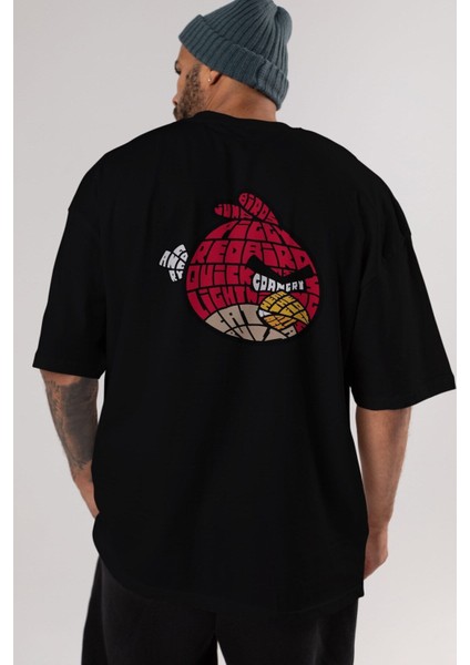 Bird With Anger Arka Baskılı Siyah Oversize T-Shirt Erkek Kadın Bisiklet Yaka indirimleri