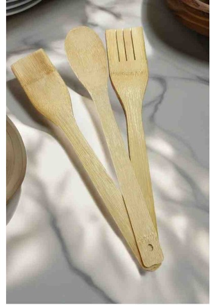 Kaşık bambu 3 lü kaşık spatula seti