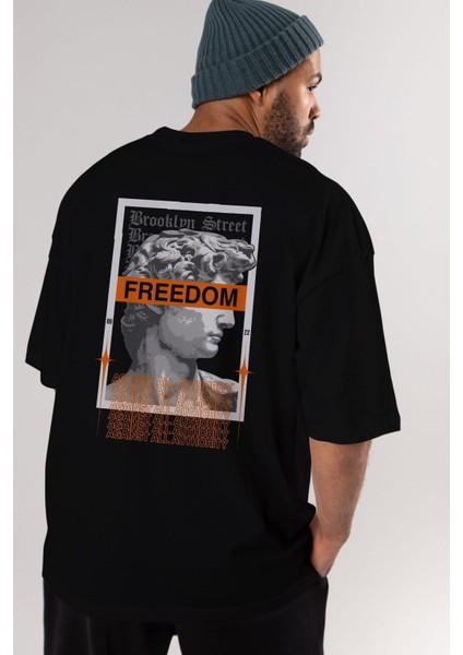 Brooklyn Street Arka Baskılı Siyah Oversize T-Shirt Erkek Kadın Bisiklet Yaka indirimleri