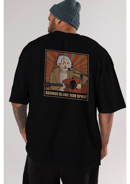 Kurt Einstein Arka Baskılı Siyah Oversize T-Shirt Erkek Kadın Bisiklet Yaka fiyatları