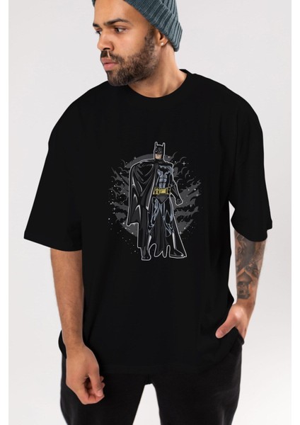 Batman Ön Baskılı Siyah Oversize T-Shirt Erkek Kadın Bisiklet Yaka fırsatları