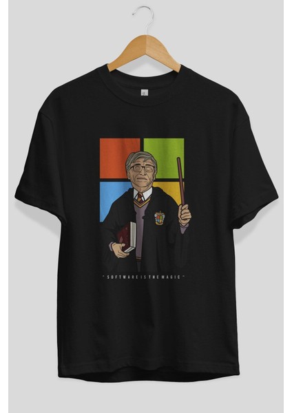 Harry Potter Gates Ön Baskılı Siyah Oversize T-Shirt Erkek Kadın Bisiklet Yaka indirimleri