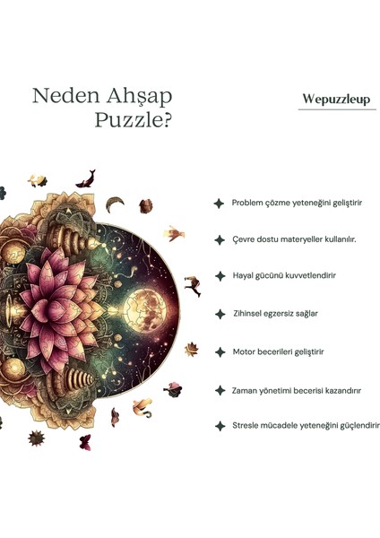 Yıldızlı Lotus Mandalası Ahşap Puzzle Yetişkin Benzersiz Parçalı Yapboz Puzzle Yapıştırıcılı Wz-10