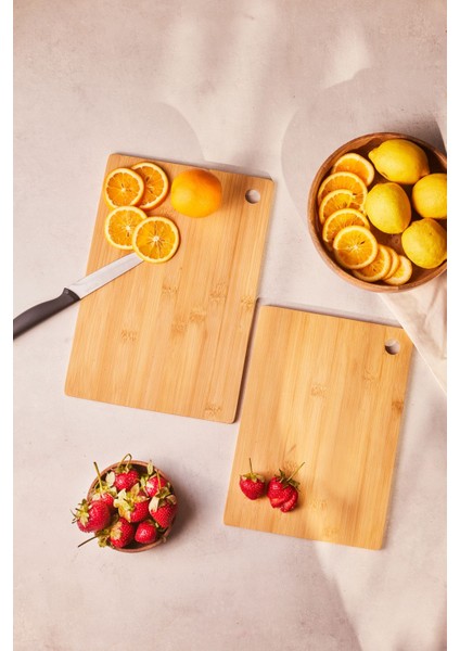Bambu Kesme Tahtası Çift Seti 23x31 cm, doğal ve şık mutfak gereci