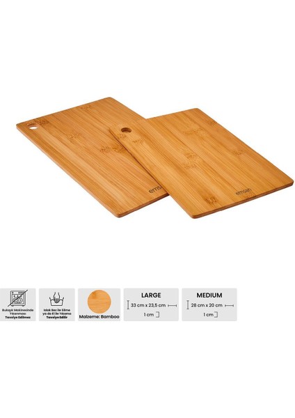 Bambu Kesme Tahtası Çift Seti 23x31 cm, doğal ve şık mutfak gereci modelleri
